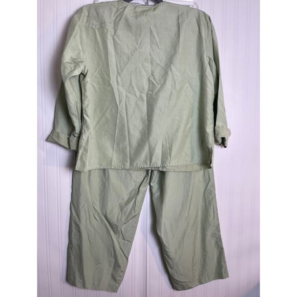 Coldwater Creek Silk Cotton Embroidered Pajama Set Women SP VTG Pistachio Green - Picture 7 of 14